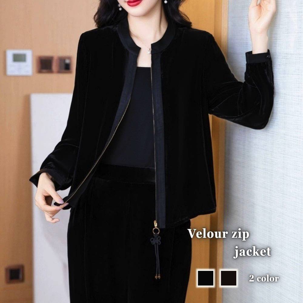 ノーカラーベロアジャケット 黒 楽天市場】ベロア ノーカラーの通販