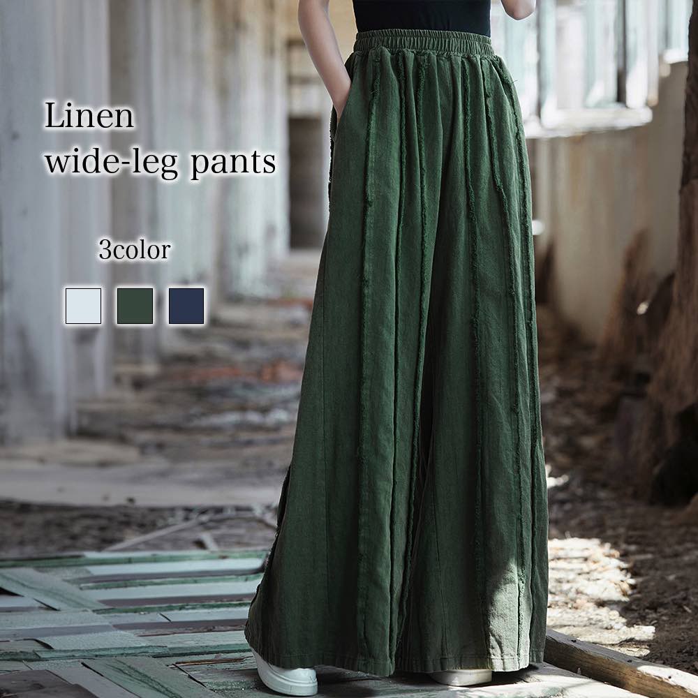 ストレートパンツ レディース リネンワイドパンツ あったか オフィス パンツ 春 冬 ルーズフィット きれいめ ゆったり おしゃれ おすす..