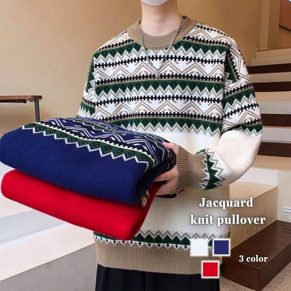 【＼クーポン利用で20%OFF!／】 セーター メンズ ジャガードニットプルオーバー 春 ゴルフ ノルディック タートルネック チェック ニット 白色 大きいサイズ フリース 厚手 リブ 洗える シニア ブランド トレーナー モード系 冬 綿 長袖 ハイネック ビジネス 秋