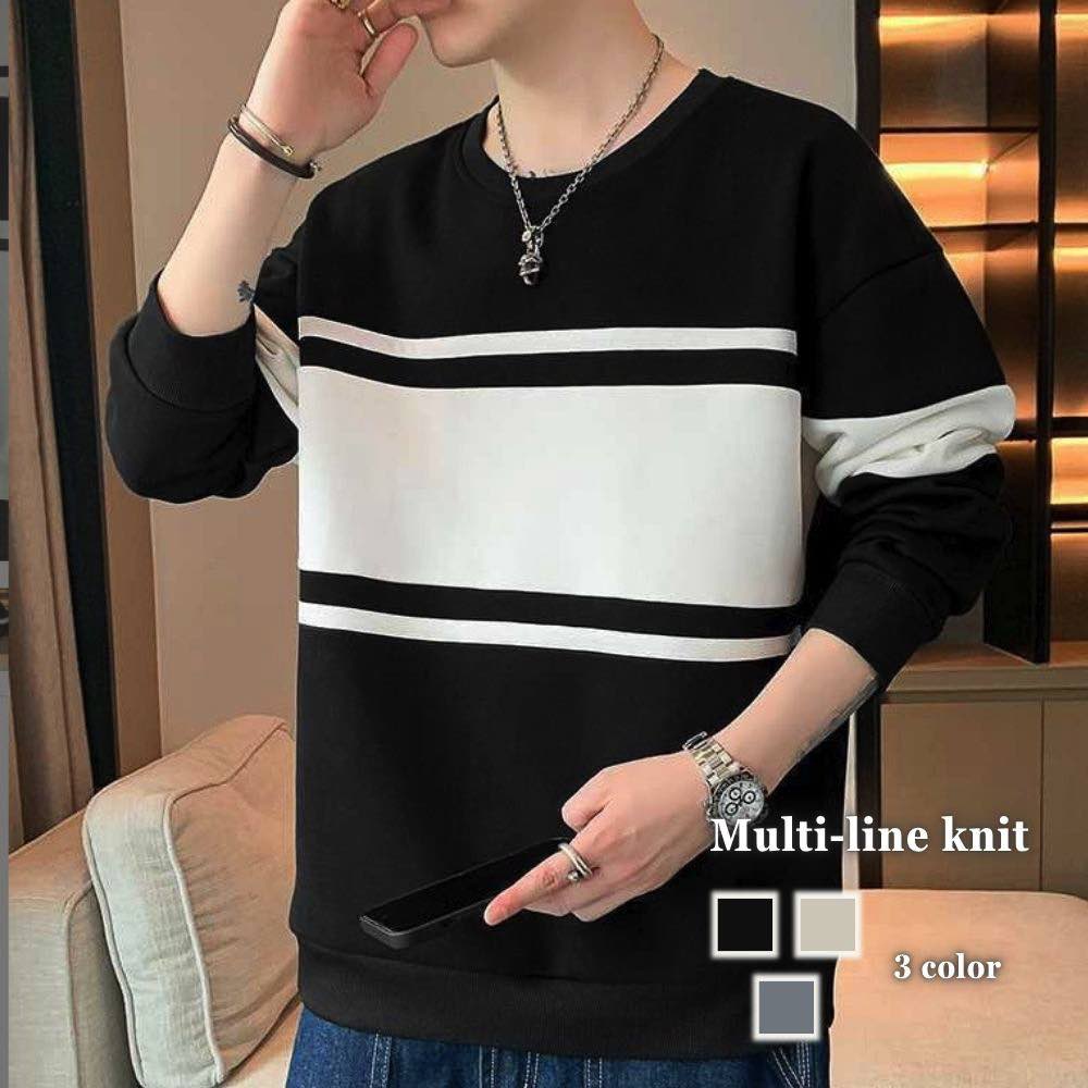 Tシャツメンズマルチラインニットカ...