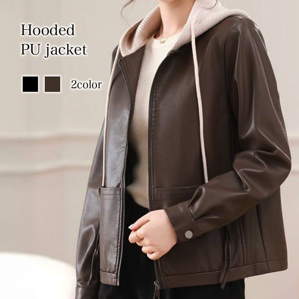 ライダースジャケットレディースフー...