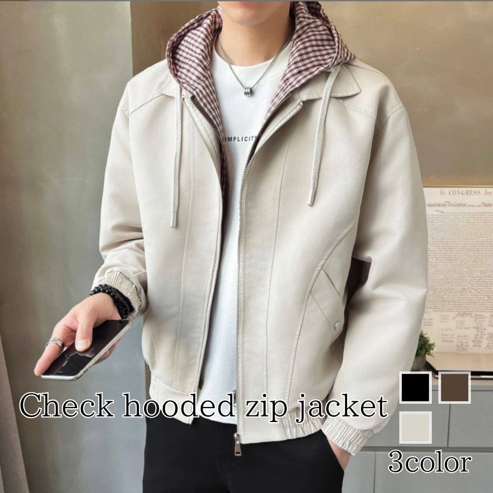 Rakuten - 【＼クーポン利用で20%OFF!／】 パーカー メンズ チェックフード付きジップジャケット おしゃれ 暖かい 黒 長袖 モコモコ ダウン ジップ 大人 秋 冬 白 厚手 ブランド オーバーサイズ 大きいサイズ スウェット ゴルフ ゆったり スポーツ プルオーバー 韓国 ベー