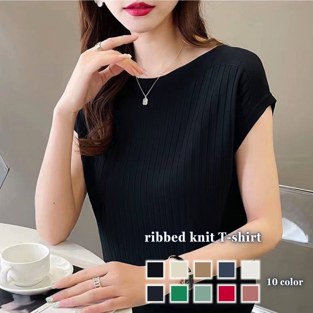 TシャツレディースリブニットTシャ...