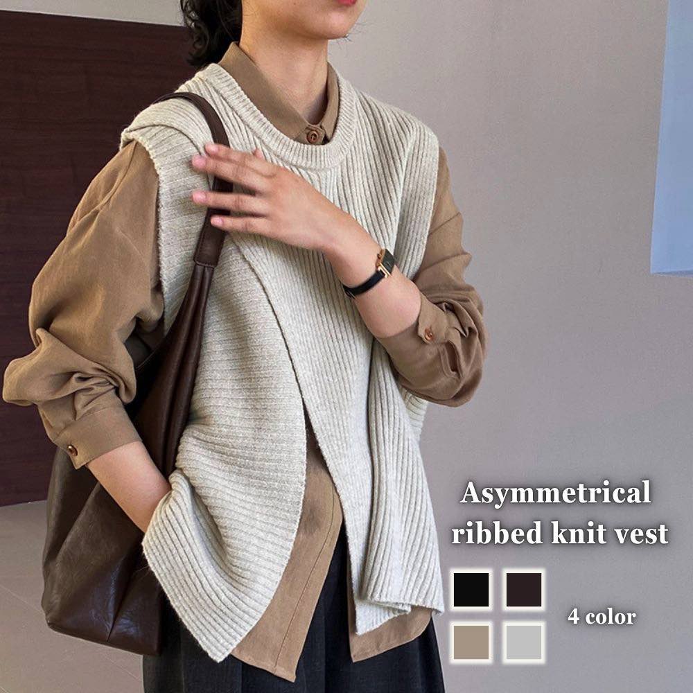 Rakuten - ベスト レディース アシンメトリーリブニットベスト アーガイル あったか ロング ブランド シニア おしゃれ キルティング キルト ウール 羽毛 スーツ 中綿 インナー 黒 お年寄り 厚手 ダウン 前開き 人気 ニット 可愛い 部屋着 スポーツ 秋 フリース アウター 春 冬 襟なし