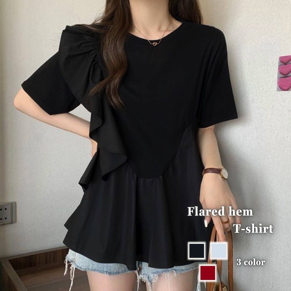 Rakuten - 【＼クーポン利用で20%OFF!／】 ブラウス レディース 裾フレアTシャツ リボン ブランド おしゃれ オフィス 大きいサイズ きれいめ カットソー 高品質 白 夏 シャツ 事務服 涼しい スーツ フリル 半袖 Tシャツ シフォン 50代 レース 春 フォーマル 薄手 ノ