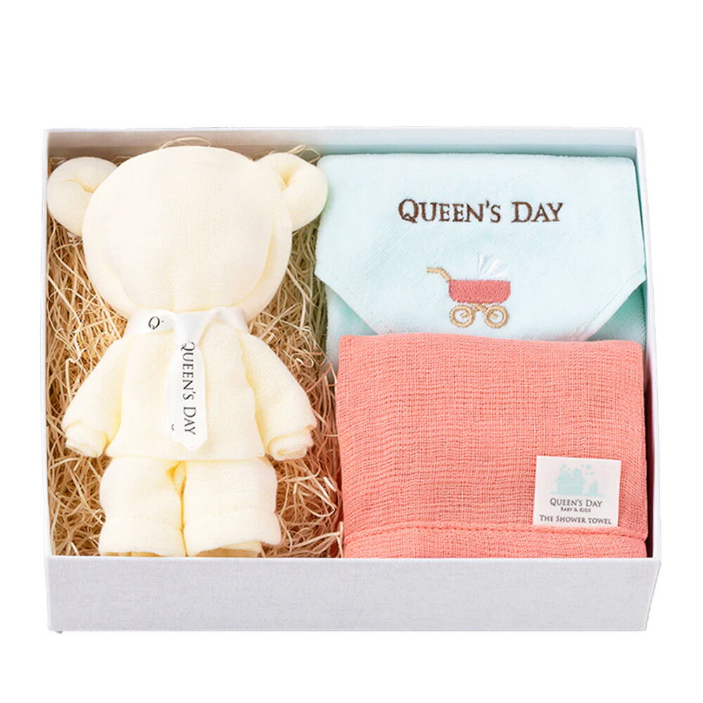 QUEEN'S DAY BABY&KIDS | 沐浴ガーゼタオル2枚(内ベア1体※ミモザ)+ハンドタオルセット BASIC BOX(M)