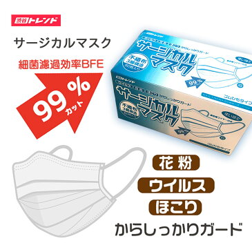 使い捨て マスク | サージカルマスク 立体プリーツ 3層構造 不織布 白 1箱50枚入