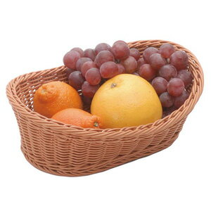 萬洋 樹脂バスケット 舟型 30cm ナチュラル 茶