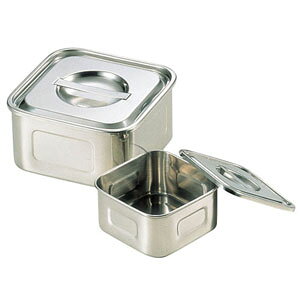 Steel Storage Containers - 18-8普及型 浅型角キッチンポット 9cm