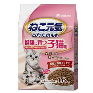 Natural - ユニ・チャーム ねこ元気 健康に育つ 子猫用 お魚とお肉ミックス 1.6kg 3480613