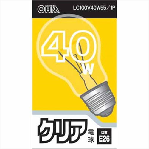 オーム電機 クリア電球 40W形 口金E26 C100V40W55/1P