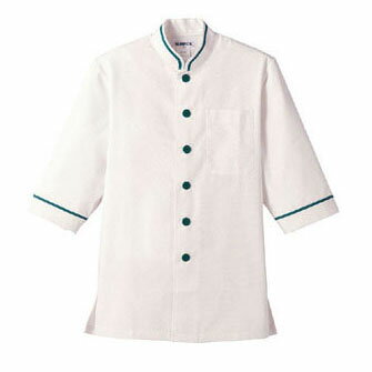 ショップコート オフホワイト×グリーン 白×緑 S D-1129 サーヴォ サンペックスイスト 業務用 ユニフォーム 制服