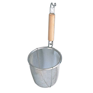 MI 18-8 白木柄 うどんテボ 8メッシュ 丸底 φ140