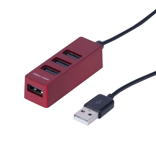 ナカバヤシ Digio2 USB2.0 4ポートハブ 0.3m レッド UH-2404R