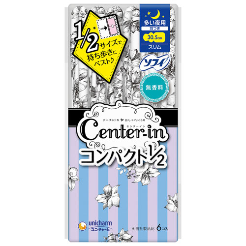 ユニ チャーム センターイン コンパクトスリム ふわふわタイプ 多い日の夜用 30cm ハネつき 6枚入