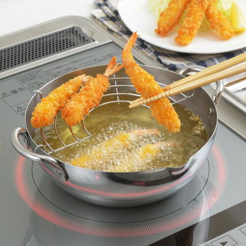 Ih/Gas Compatible - ヨシカワ 郷技 ステンレス天ぷら鍋 20cm YJ2437 天ぷら鍋 ステンレス製 IH対応 軽量 約850g 深型構造 油跳ね防止 揚げ物料理 油温キープしやすい 洗いやすい 清潔感 キッチン用品 日本製 燕三条製 シンプルデザイン ガス火対応 ミニサイズ 揚げ網付