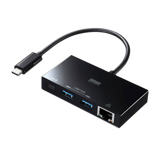 サンワサプライ USB Type-Cハブ付き ギガビットLANアダプタ ブラック USB-3TCH20BK