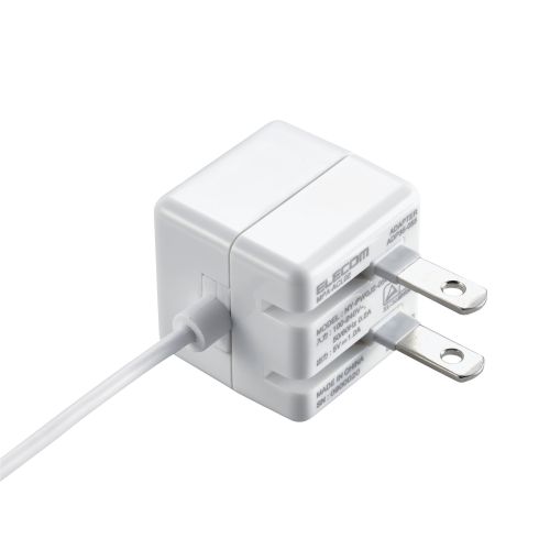 Webbyのエレコム ELECOM iPhone充電器 iPad充電器 1.5m Lightning AC ケーブル一体 ホワイト コンパクト 小型 キューブ シンプル MPA-ACL02WH｜アングル3
