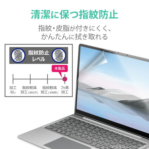エレコム ELECOM Surface Laptop Go 液晶保護フィルム 指紋防止 光沢 エアレス 硬度3H 専用ヘラ EF-MSLGFLFANG