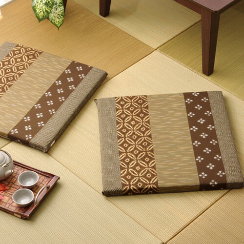 メーカー直送 イケヒコ 座布団 綿100% 国産 和柄 モダン 絣座布団 ブラウン 約55×55cm 2枚組 メーカー直送 イケヒコ 座布団 綿100% 国産 和柄 モダン 絣座布団 ブラウン 約55×55cm 2枚組