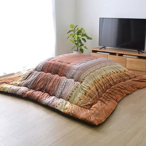 メーカー直送 イケヒコ ギャッベ柄 こたつ布団 長方形 掛け単品 ラディ オレンジ 約205×245cm