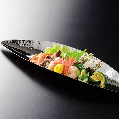 ヤマコー ステンレス槌目 木の葉型盛器 小