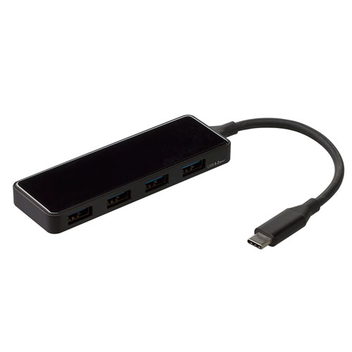 ナカバヤシ Digio2 USB3.2（gen1） Type-C 4ポート変換ガラスハブ ブラック UH-C3234BK