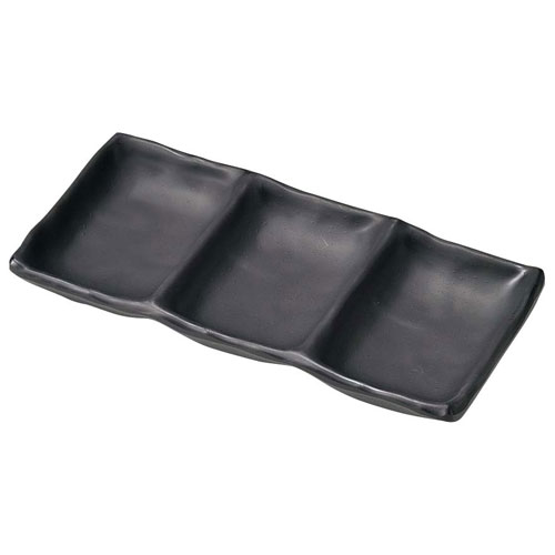 マイン メラミンウェア 三連タレ入れ 黒 M11-380