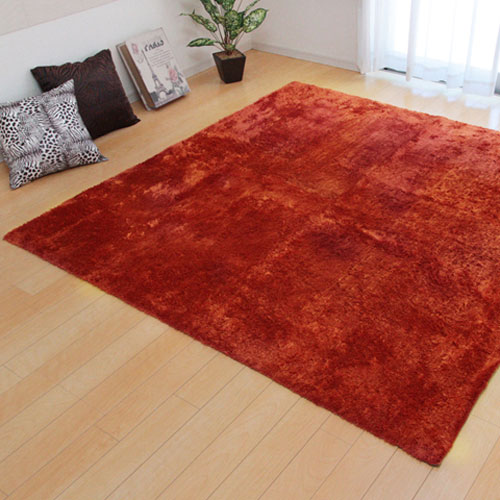 メーカー直送 イケヒコ ラグ カーペット 2畳 無地 シャギー調 ラルジュ オレンジ 約185×185cm ホットカーペット対応