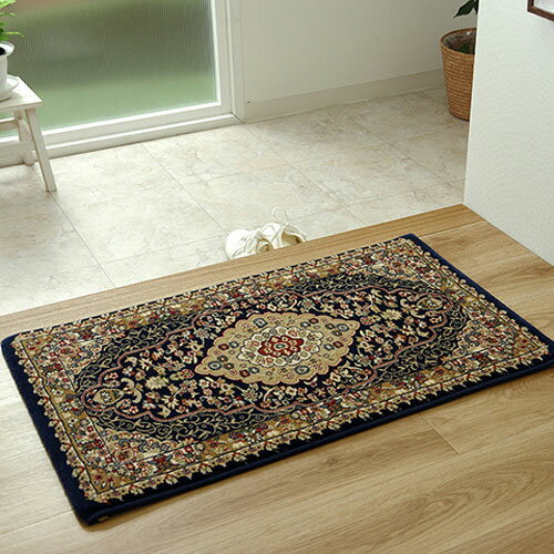 メーカー直送 イケヒコ トルコ製 ウィルトン織り 玄関マット ベルミラ ネイビー 約60×90cm メーカー直送 イケヒコ トルコ製 ウィルトン織り 玄関マット ベルミラ ネイビー 約60×90cm