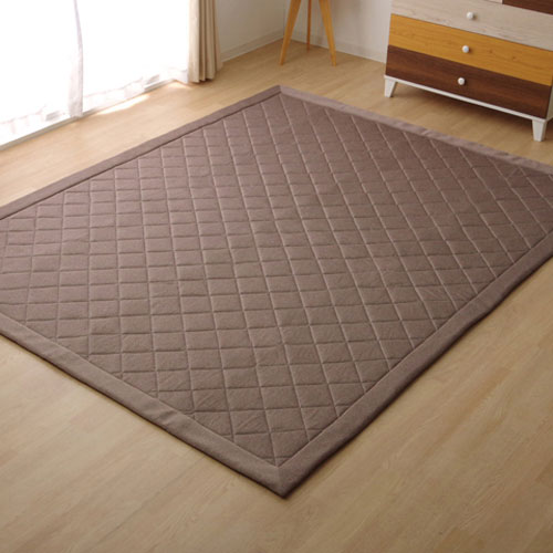 メーカー直送 イケヒコ ラグ カーペット デニム調 ニットキルトラグアルバ2IT ブラウン 約145×145cm 正方形 コンパクトラグ