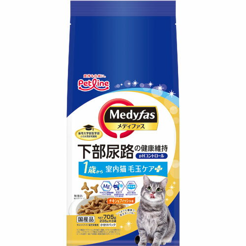 Premium - ペットライン メディファス 室内猫 毛玉ケアプラス 1歳から チキン&フィッシュ味 705g （235g×3）