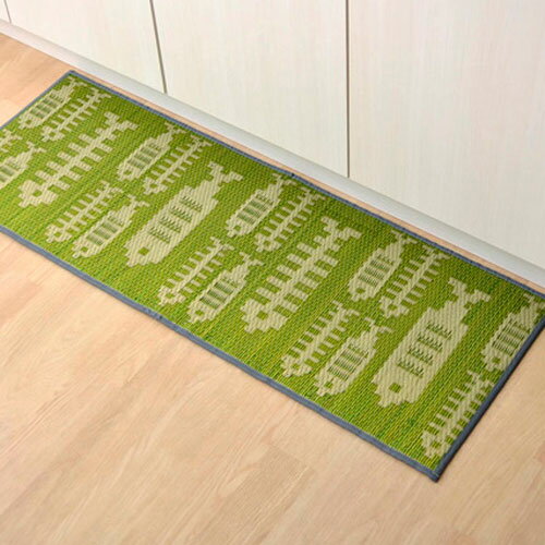メーカー直送 イケヒコ キッチンマット 120cm 滑りにくい加工 国産い草 シンプル おさかな グリーン 約43×120cm