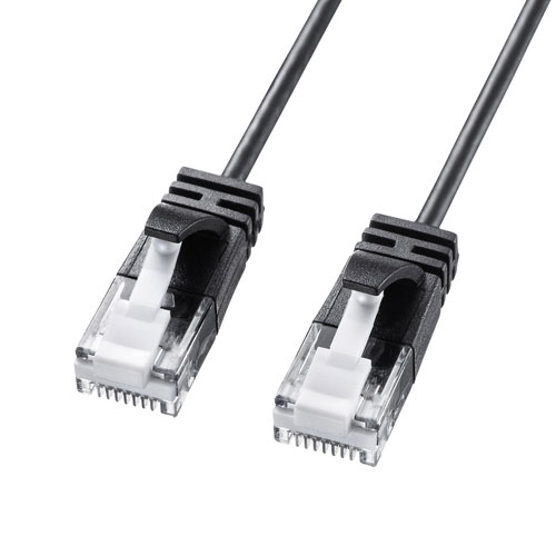 サンワサプライ カテゴリ6A 極細 LANケーブル 1m ブラック KB-SL6A-01BK