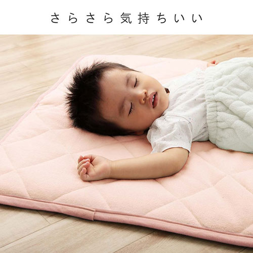 メーカー直送 イケヒコ 寝具 お昼寝マット 肌掛け布団 一体型 寝冷え対策 キッズ ジュニア 綿100% 滑り止め付き 洗える 優しいタオル地 70×120cm ピンク [3]