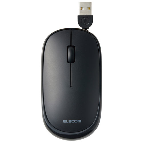 エレコム ELECOM マウス 有線 静音 3ボタン ケーブル巻取 薄型 収納ポーチ付き 左右対称 重さ53g ブラック M-TM10UBBK