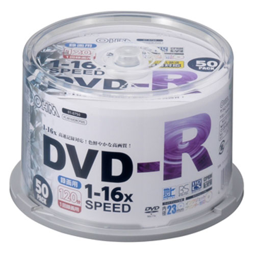 オーム電機 DVD-R 16倍速対応 録画用 50枚 スピン