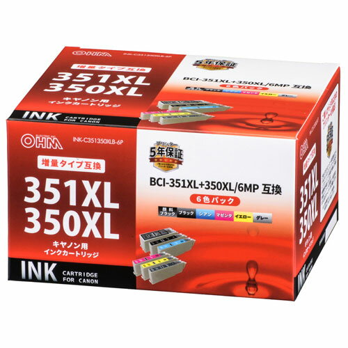 Refill Ink - オーム電機 キヤノン BCI-351XL+350XL/6MP対応 互換インクカートリッジ 6色パック INK-C351350XLB-6P
