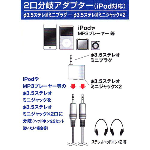オーム電機 AudioComm 変換アダプター φ3.5ステレオミニプラグ+φ3.5ステレオミニジャック×2 IP-PS2J-W webby-14247675 Webby サンプル画像2