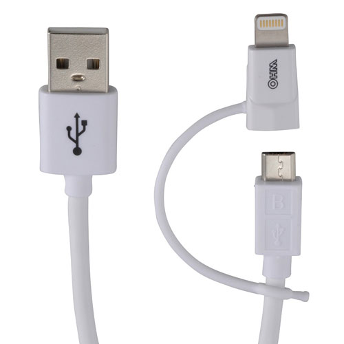 オーム電機 AudioComm ライトニング変換アダプター付 micro USBケーブル 1.8m IP-C18MNH-W オーム電機 AudioComm ライトニング変換アダプター付 micro USBケーブル 1.8m IP-C18MNH-W