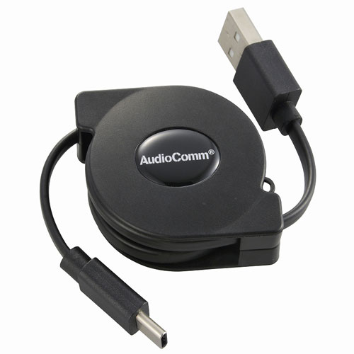 オーム電機 USB Type-C 巻取ケーブル C-A 0.8m AudioComm SMT-L08MCA-K