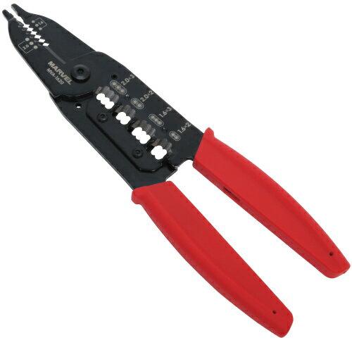 -------------------------------------------------------------- 画像はイメージです。 ※ PC環境により実際の色味や質感と異なって表示される場合がございます。 ※ 部品・パーツなどの一部の商品では本体の商品画像を使用しております。 ※ 製品の仕様・画像・パッケージは、メーカー側から予告なく変更される場合があります。 -------------------------------------------------------------- 切る・図る・剥く・曲げるがコレ1本！● 3心同時ストリップ対応●ストリップしやすいバネ付握りをゆるめた時にハンドルが少し開き、内被(絶縁体)を傷付けずにストリップしやすい。●グリップ(裏面)15・20cm目盛付全長：228mm質量：215g能力：VA線(VVF)・エコ電線(EM-EEF) 1.6mm×2心、3心/ 2.0mm×2心、3心 【メーカー・ブランド】 マーベル / まーべる / MARVEL 【#125】