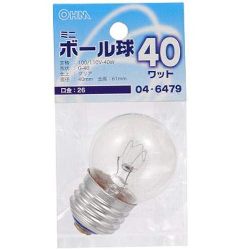 オーム電機 ミニボール球G40 E26 40Wクリア LB-G4640-C