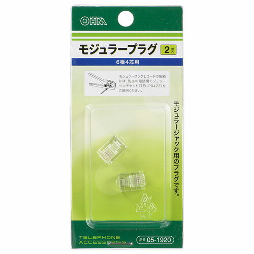 オーム電機 モジュラープラグ アダプター 6極4芯用 電話線 コネクタ 有線 2個入 TP-1920