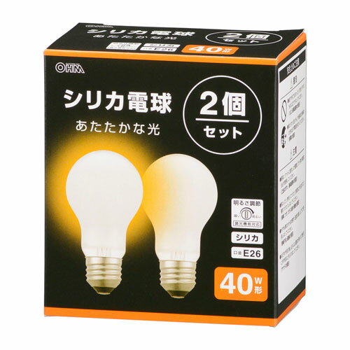 オーム電機 白熱電球 E26 40W形 シリカ 2個セット LB-D5638W-2PN