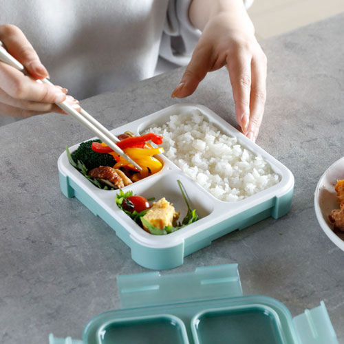 シービージャパン 立てて運べる薄型弁当箱 Mee by FOODMAN 500 抗菌 グリーン(3)