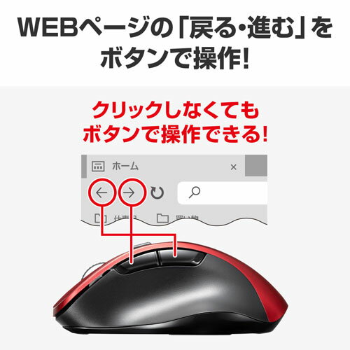 サンワサプライ ワイヤレス ブルーLEDマウス 5ボタン レッド MA-WB518R