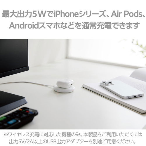 ポスト投函 エレコム ELECOM ワイヤレス充電器 Qi認証 5W 卓上 滑り止めパッド iPhone Android Galaxy XperiaAirpods しろちゃん W-QA25WF
