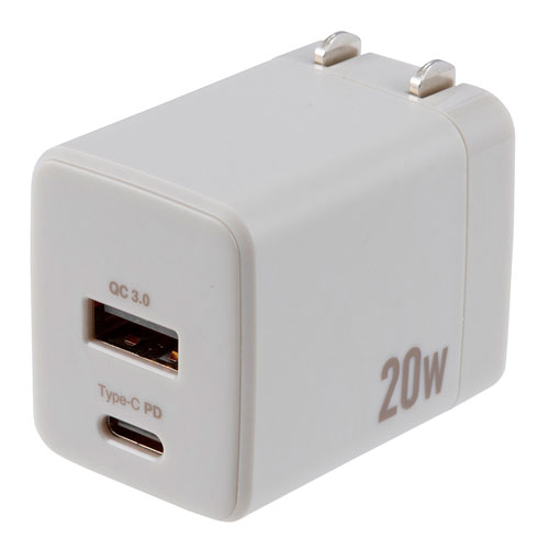 ナカバヤシ Digio2 USB AC充電器 20W PD対応 グレージュ JYU-ACU011GY ナカバヤシ Digio2 USB AC充電器 20W PD対応 グレージュ JYU-ACU011GY