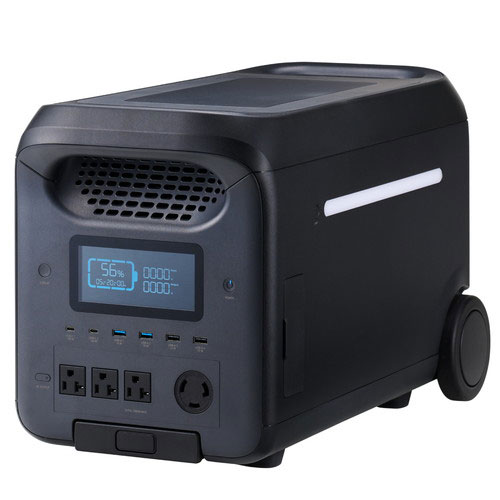 エレコム ELECOM ポータブル電源 大容量 2560Wh バッテリー AC×4 Type-C×2 USB-A×4 カーアクセサリーソケット×1 ブラック DE-PS2500PBK